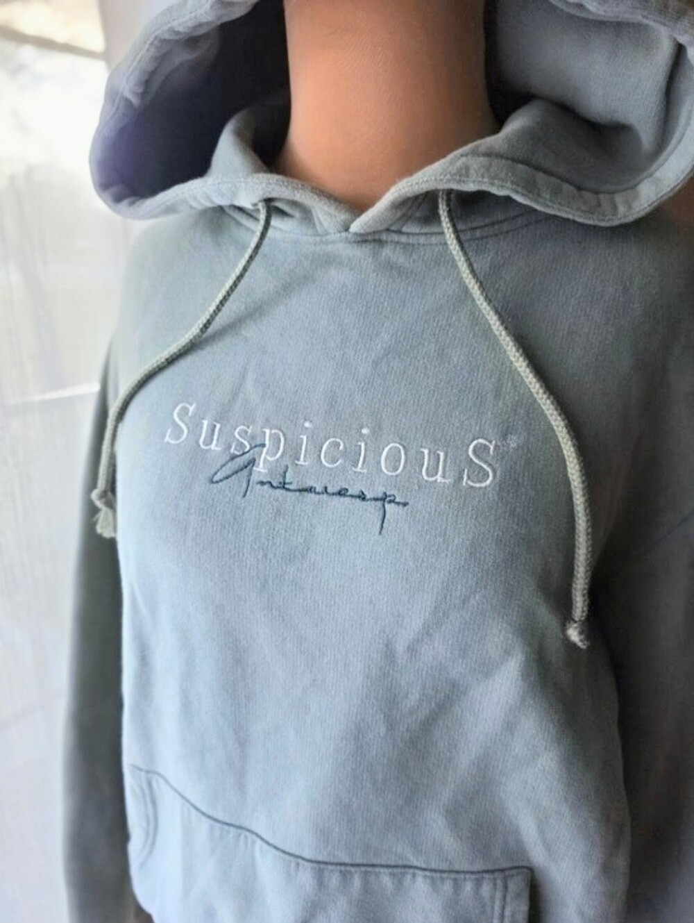 Suspicious Antwerp Sage Green Embroidered Logo Cotton Hoodie Womens Medium
